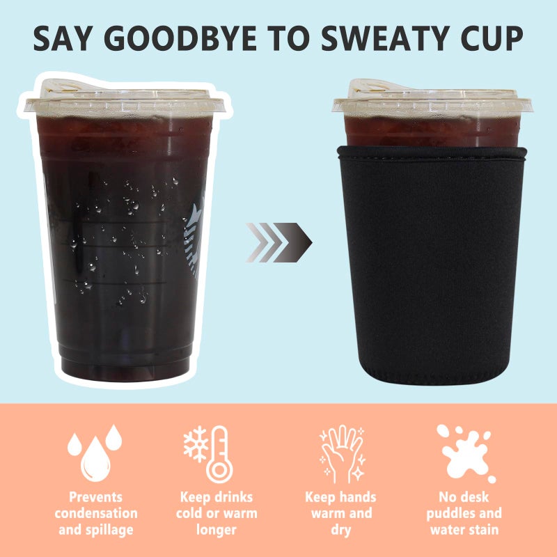 Xumbtvs 3 Pack Reusable Iced Coffee Sleeves - Xumbtvs Insulator Sleeve for Cold Beverages, Neoprene Coffee Cup Holder (Black) - Image 4